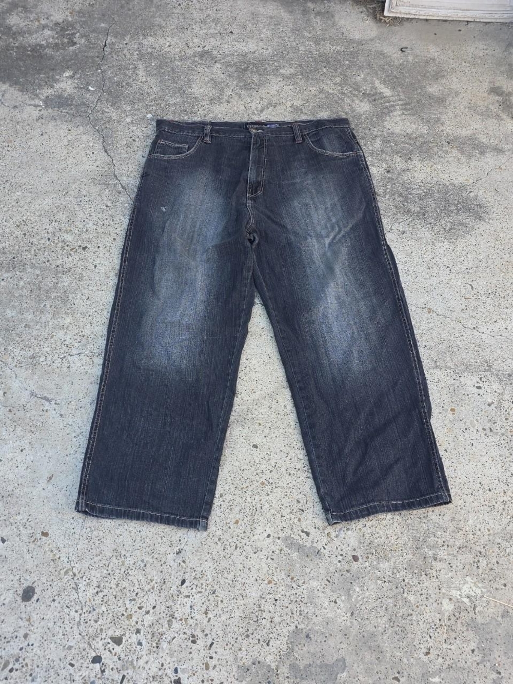 Y2K DODECA Jeans Mens 42x32 Black Denim Baggy Wide Leg Grunge Fade Skate